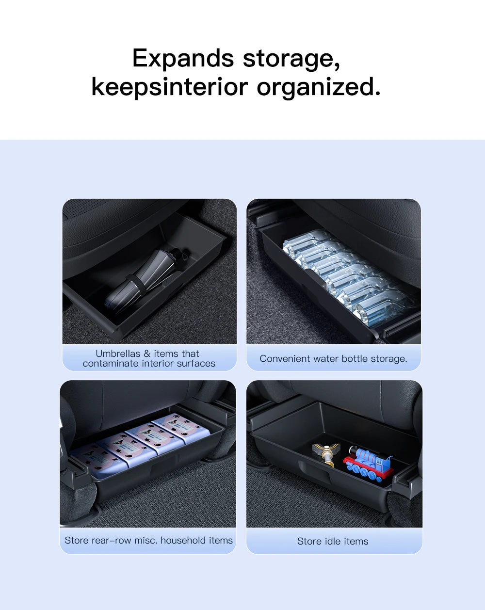 YZ For Tesla Model Y Juniper 2025 Underseat Storage Box Seats Drawer TPE Hidden Storage Tray Push Pull Car Organizer Accessories