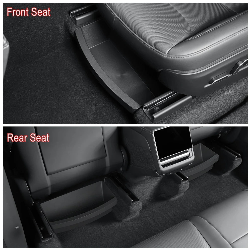 Under Seat Storage Box For Tesla Model Y Juniper 2025 Center Console Organizer Bins Front Backseat Bag Trash Tray Accessories