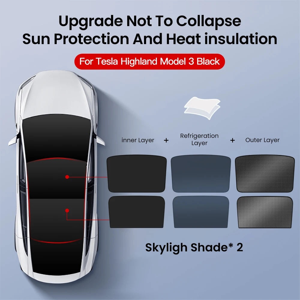 YZ For Tesla Model 3 Y Highland 2021-2024 sun visor for car Upgrade Ice Cloth Buckle Sun Shades Glass Roof Skylight Vehicle