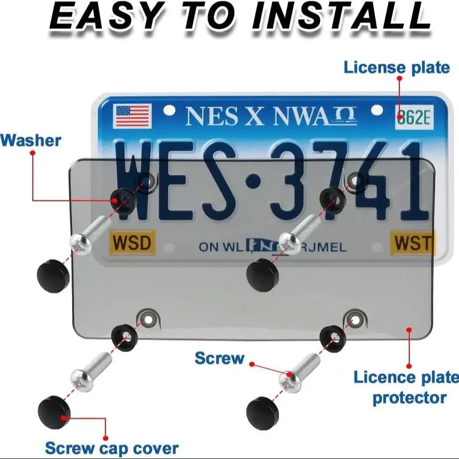 Rainproof Scratch-Resistant Protective Cover for License Plates, Includes Screws and Transparent Cover