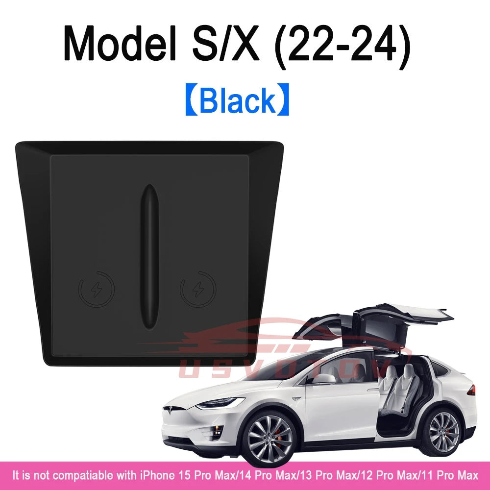 Wireless Charger Pad For Tesla Model 3 Y S X Highland 2024 2023 2022 Accessories Center Console Organizer Charging Station Mats