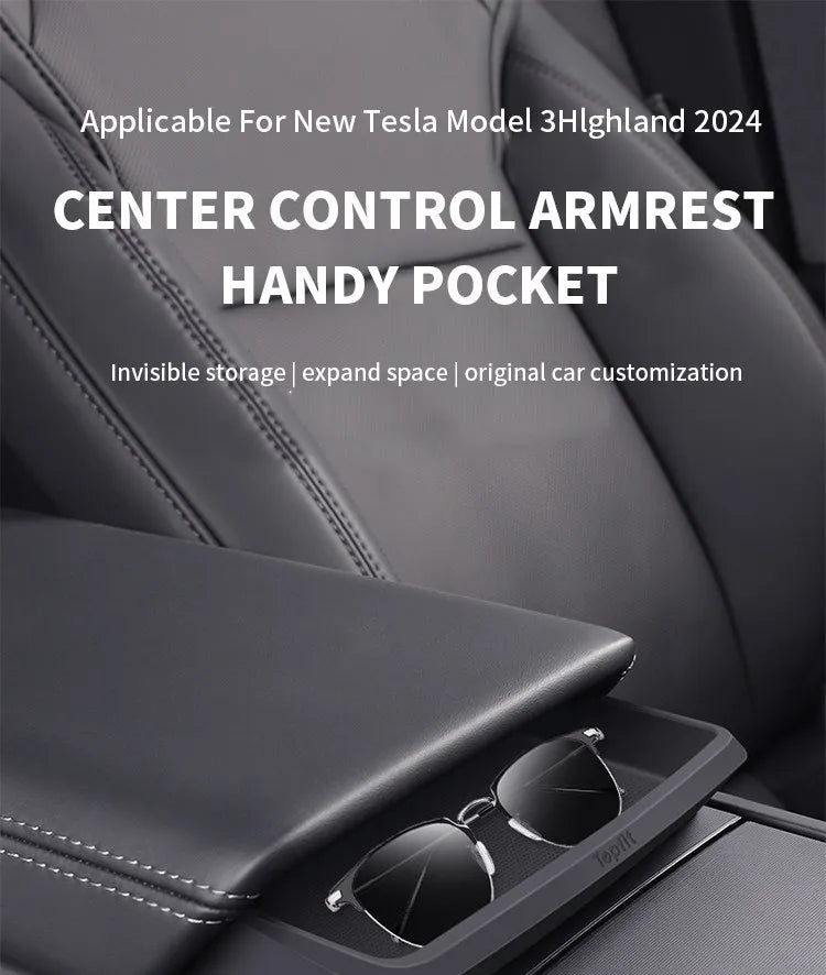 For Tesla Model 3 HIghland Armrest Glasses Storage Box For 2024 Tesla Model 3 Silicone Phone Storage Pocket