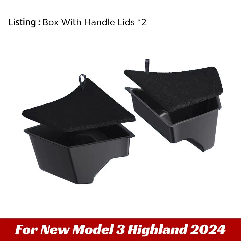 For 2024 Tesla Model 3 highland Rear Trunk Left Side Storage Box with Cover Tail Boot Organizer Partition Decoration Accessories