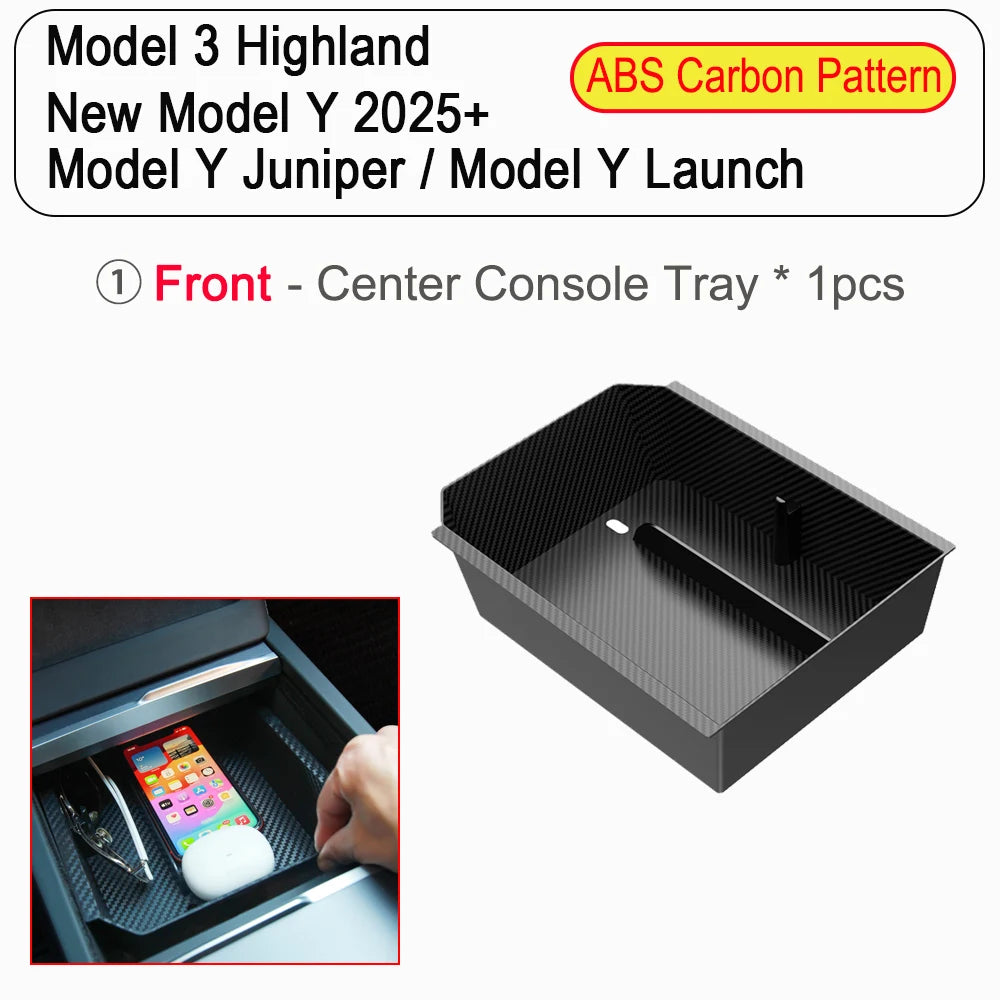 Center Console Trays for Tesla Model Y Juniper 2025 Launch Model 3 Highland Organizer Accessories Armrest Storage Box Cup Holder