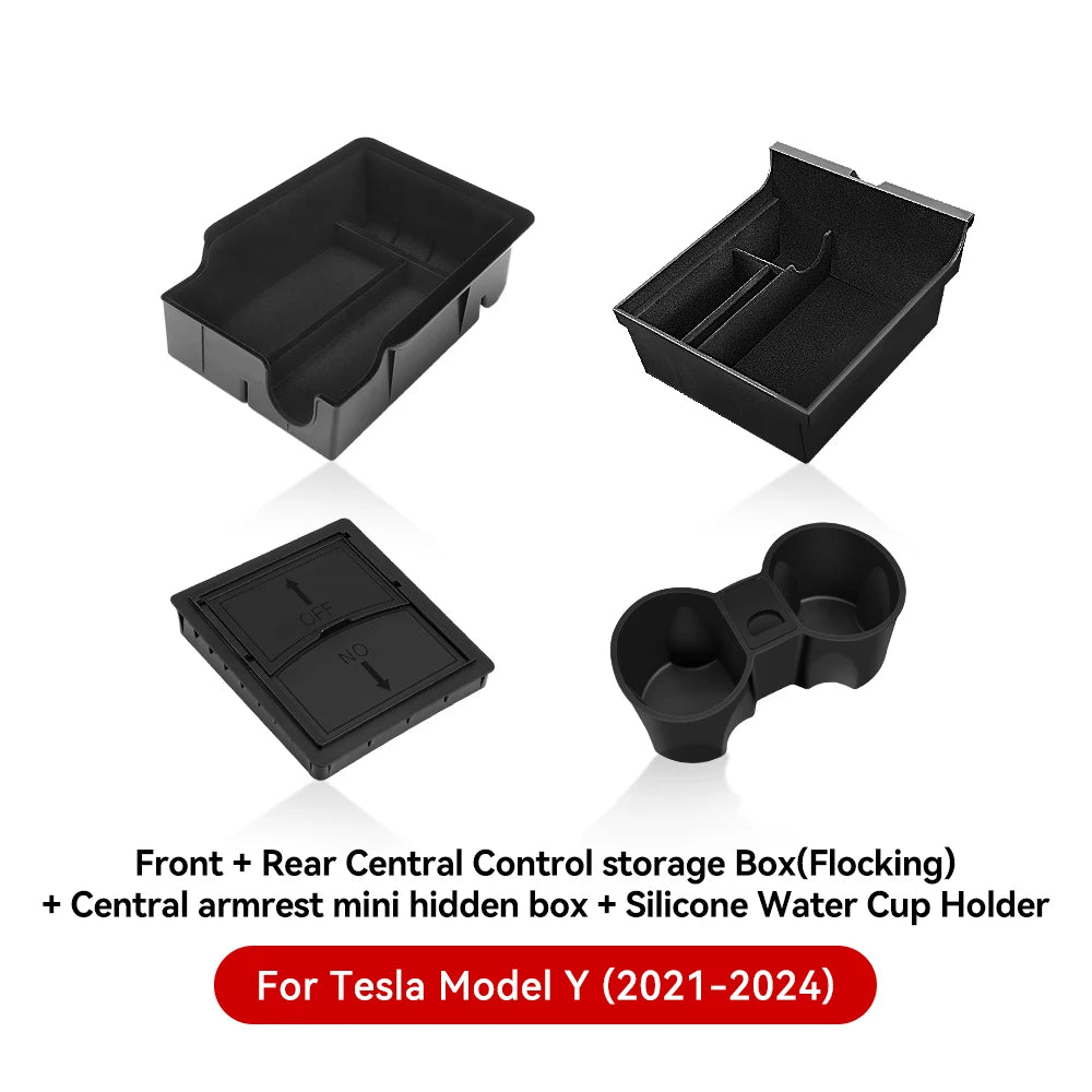 For Tesla Model 3 Highland 2025 Model Y 2021-2025 Center Armrest Hidden Storage Box Cup Holder Console Organizer Box Accessories