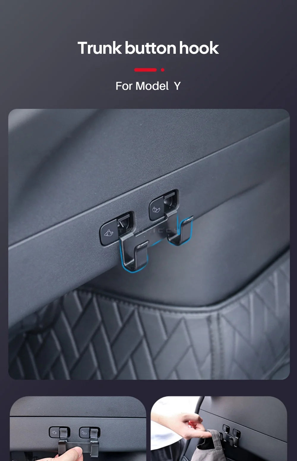 for Tesla Model Y 2020-2024 Rear Trunk Hook Seat Button Cargo Grocery Shopping Bag Holder Umbrella Hanger Storage Car Interior