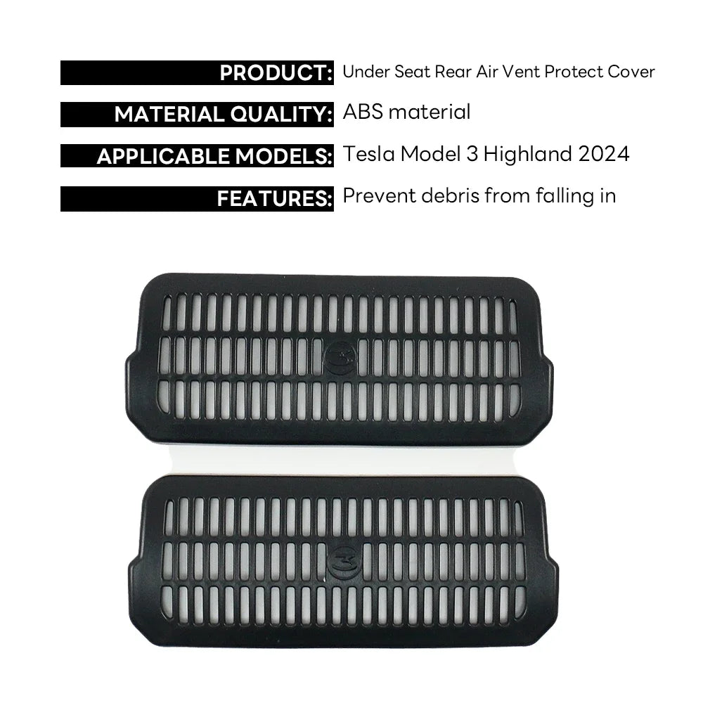 For Tesla New Model 3 Highland 2024 Under Seat Rear Air Vent Protect Cover Anti-blocking Backseat Outlet Grille Protector Parts