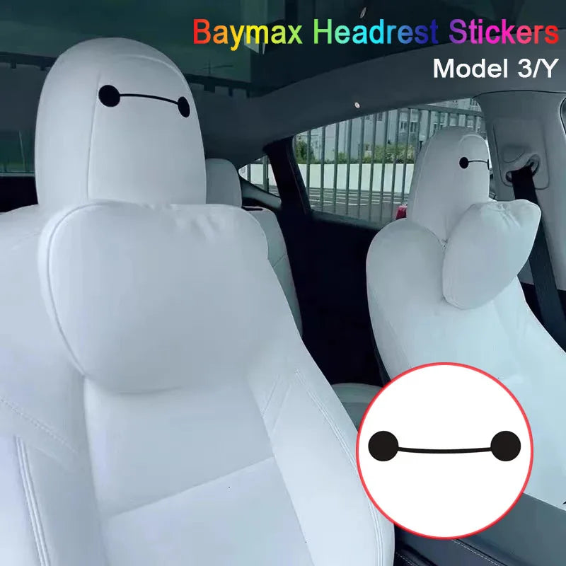 4pcs Baymax Seat Headrest Stickers For Tesla Model 3 Y S X 2025 2024 - 2017 Eyes Decal Christmas Gifts Car Interior Accessories