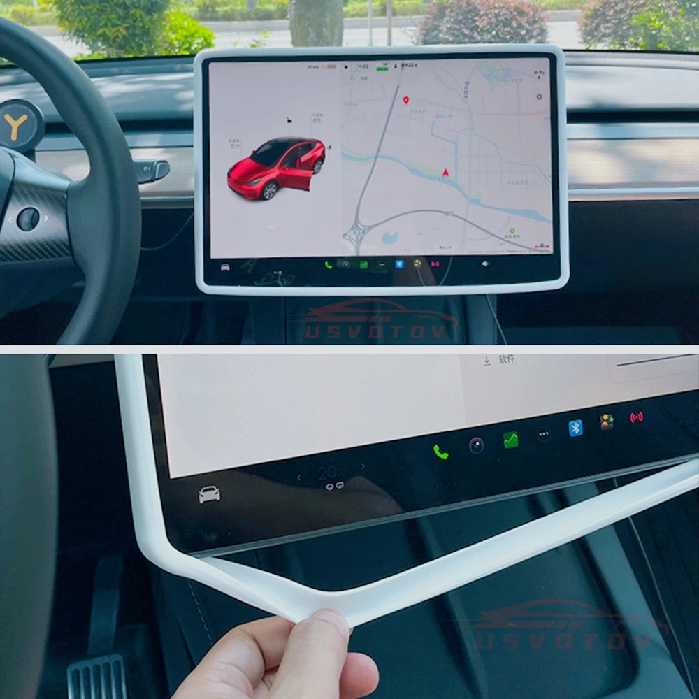 For Tesla Model 3 Y Highland Screen Protector Silicone Frame Display Edge Body Cover Central Control Accessories 2024 2023 2022