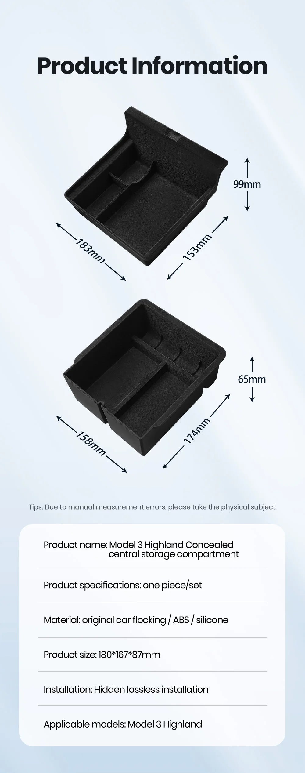 For Tesla Model 3 Highland 2025 Model Y 2021-2025 Center Armrest Hidden Storage Box Cup Holder Console Organizer Box Accessories