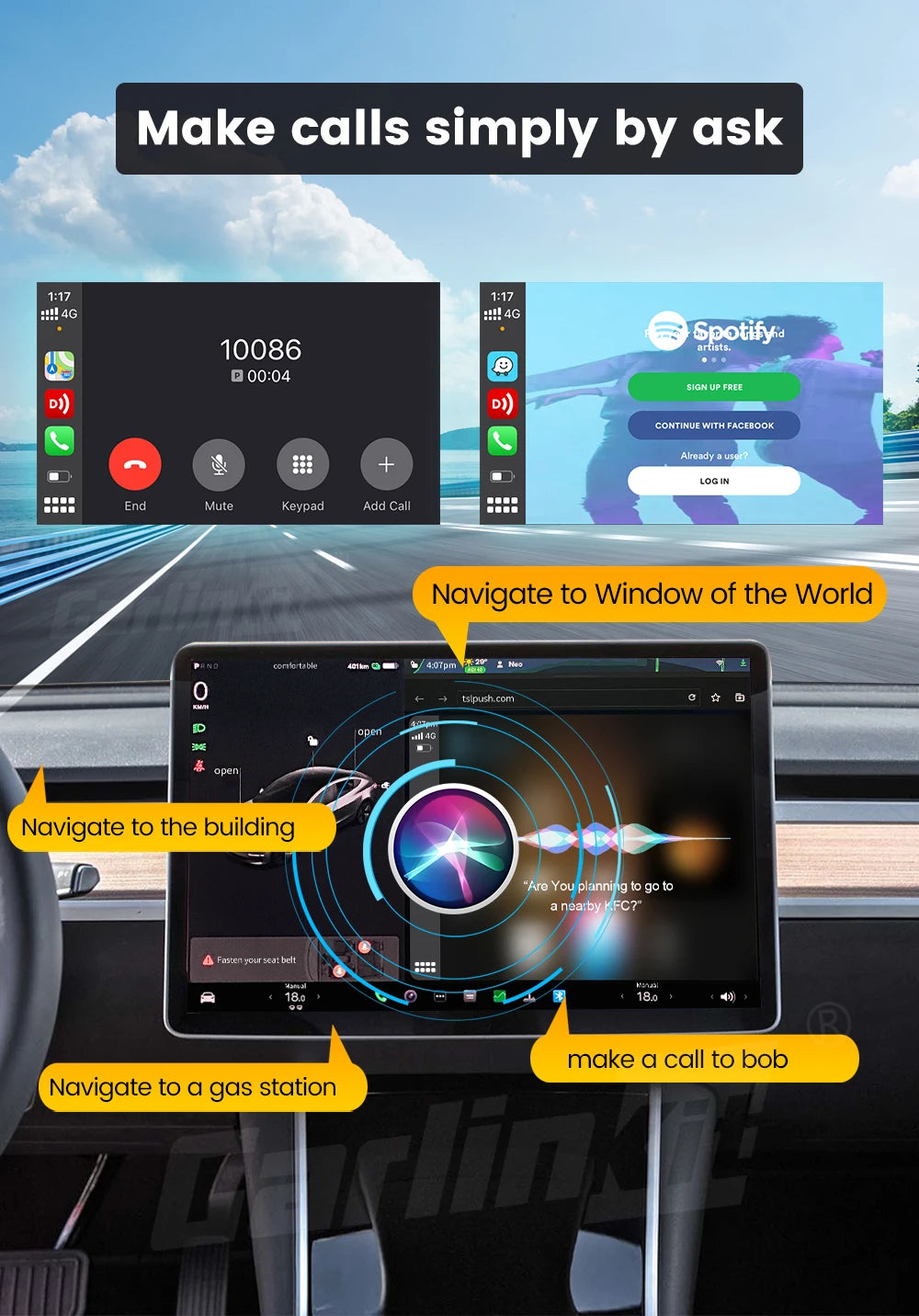 T2C Carlinkit Wireless CarPlay Adapter For Tesla Car Play Wireless Dongle for Model 3 Model Y S X Waze Spotify Android Auto