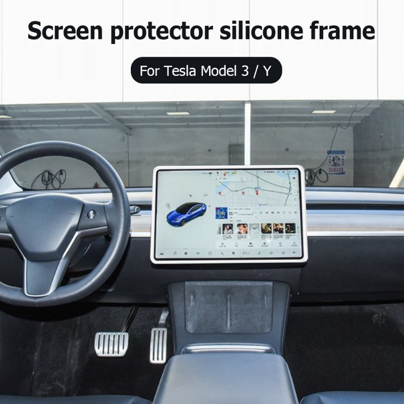 For Tesla Model 3 Y Silicone Protective Frame Edge Cover Central Control Car Accessories Navigation Screen Protector Pink White