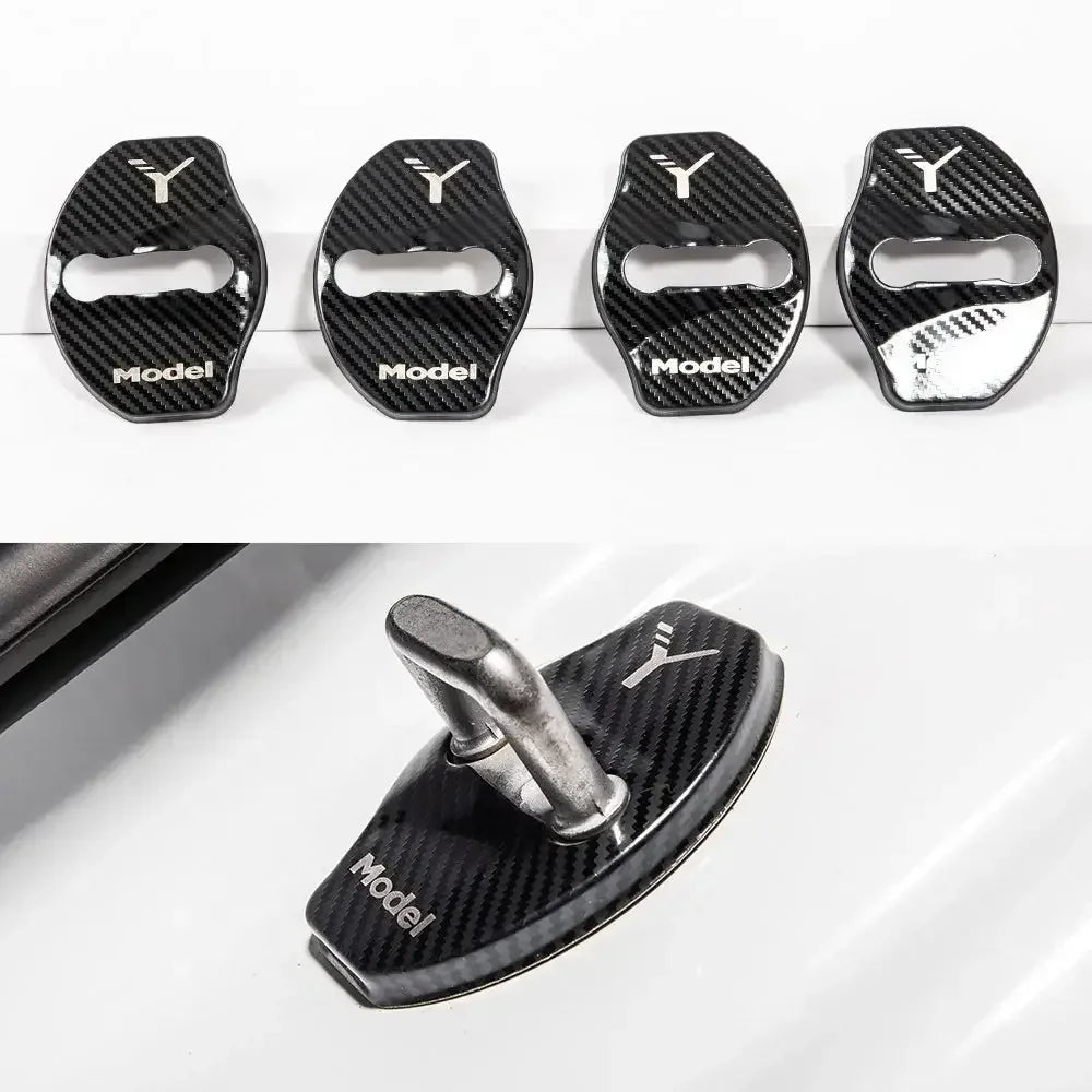 Car Door Lock Buckle Cover Door Lock For Tesla Model Y Carbon Fiber Metal  Sticker Protector Accessories Decoration
