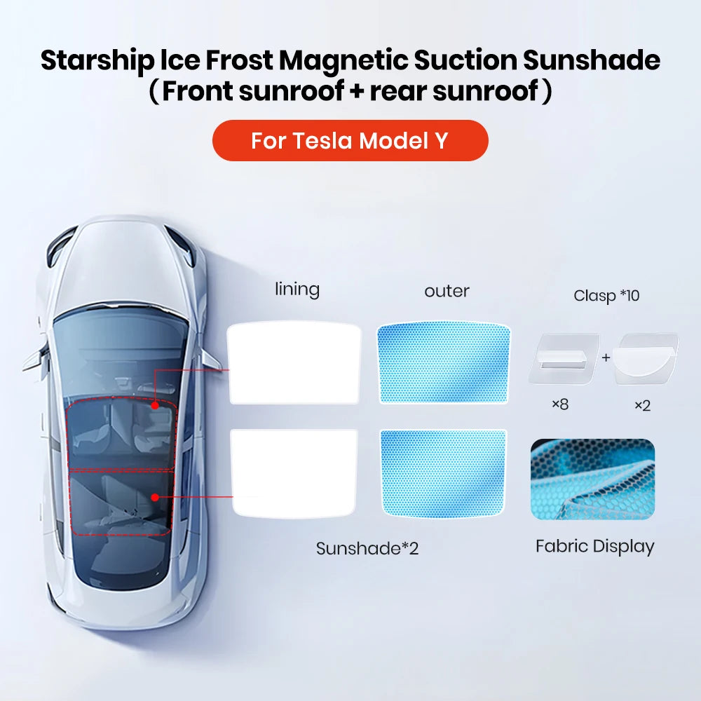 YZ For Tesla Model 3 Y Highland 2021-2024 sun visor for car Upgrade Ice Cloth Buckle Sun Shades Glass Roof Skylight Vehicle