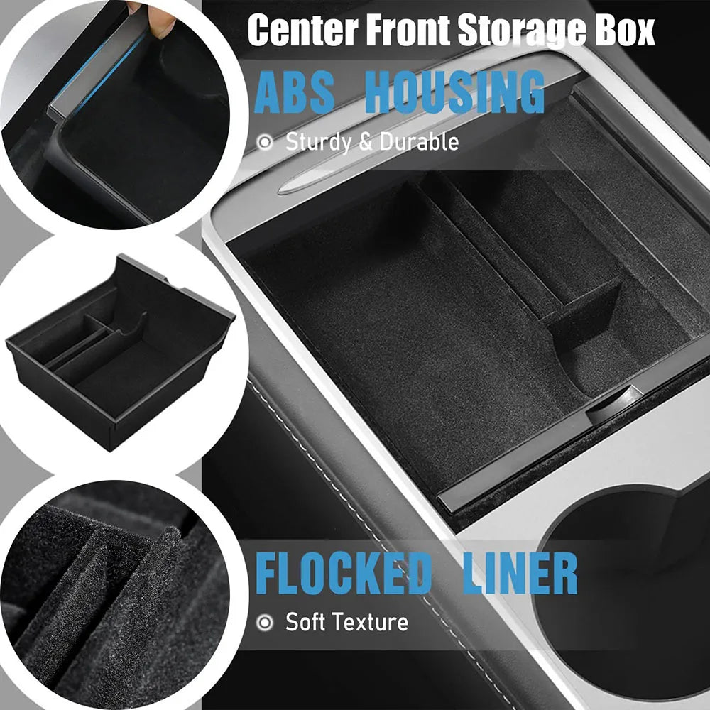 For Tesla Model 3 Highland 2025 Model Y 2021-2025 Center Armrest Hidden Storage Box Cup Holder Console Organizer Box Accessories