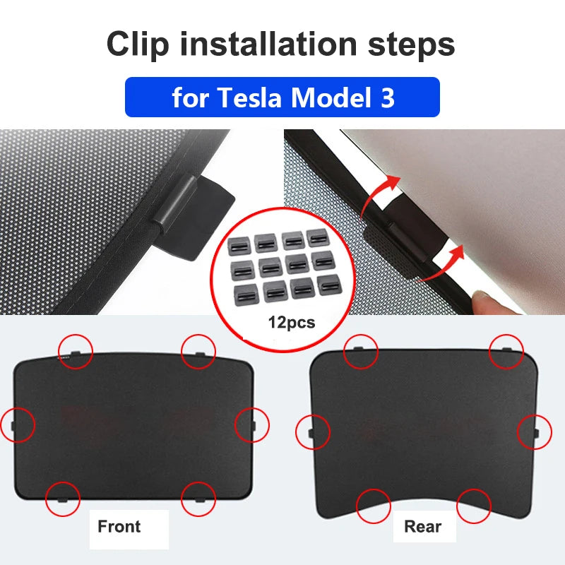 For Tesla Model Y S X 3 Roof Sunshade Clips Skylight Split Shade Windows Sunshades Sun Block Clip Interior Accessories 2025 2024