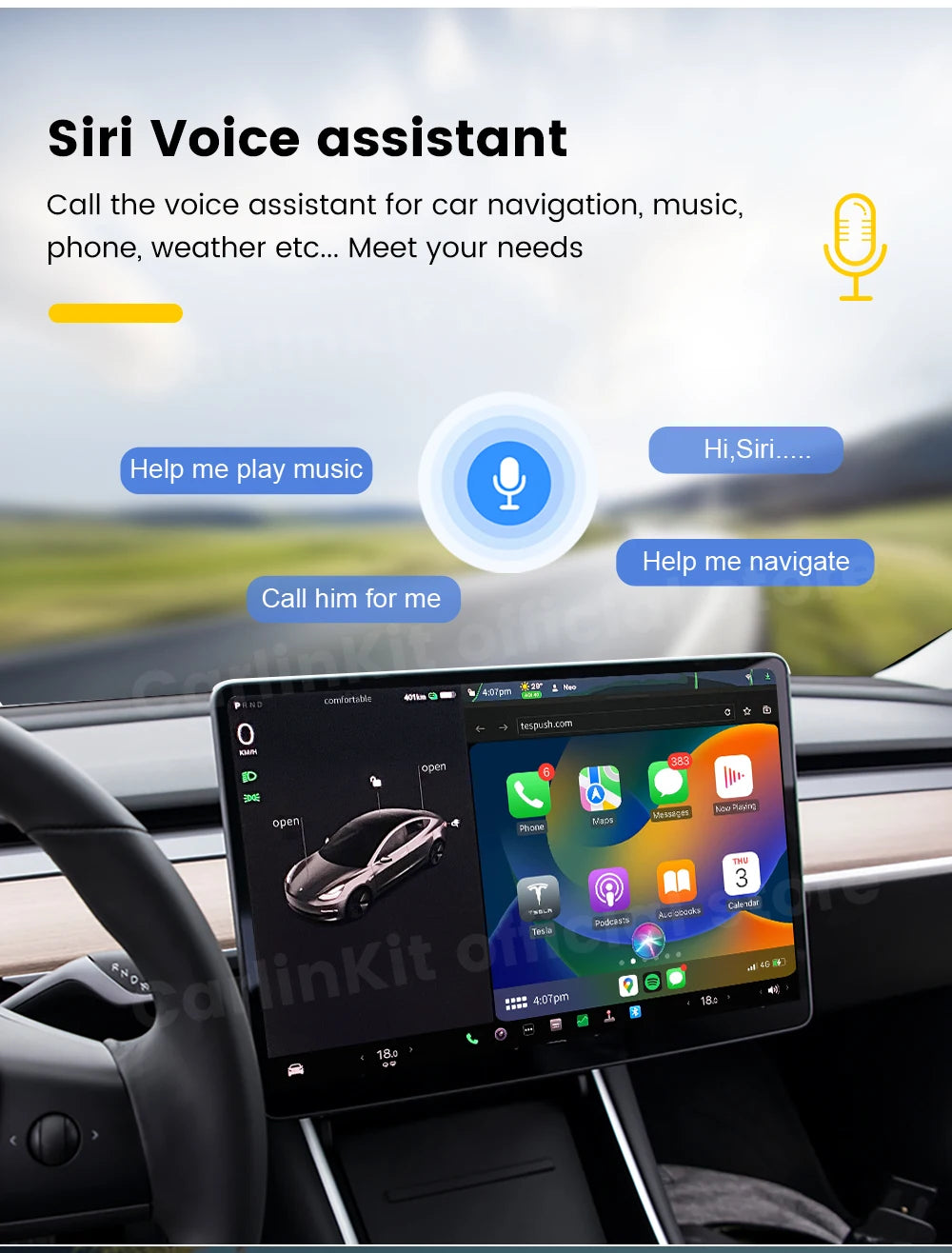 CarlinKit Wireless Android Auto & CarPlay USB Adapter For Tesla Car Model 3 Model Y Model X/S Online Upgrade Waze Spotify Ai Box