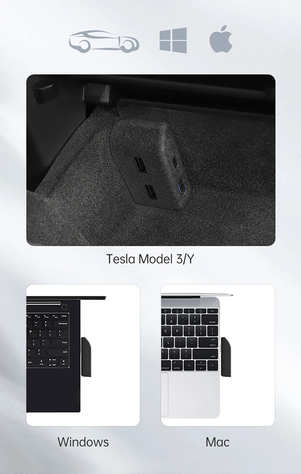 YZ For Tesla Model 3 Y Highland Juniper 2021-2025 Glove Box Flocking USB HUB Adapter Quick Charger Car Accessories