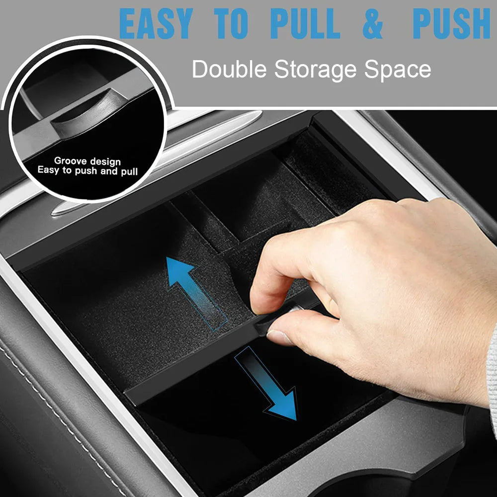 For Tesla Model 3 Highland 2025 Model Y 2021-2025 Center Armrest Hidden Storage Box Cup Holder Console Organizer Box Accessories