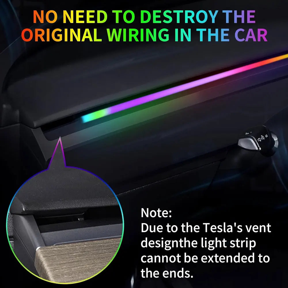 For Tesla Model Y/3 2021-2023 Center Console Dashboard Ambient Lights LED Strips Neon Lighting Center Tesla Accessories
