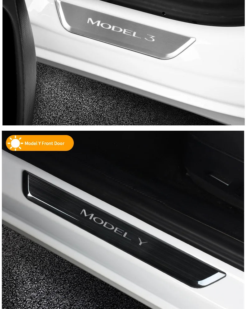 New Wireless LED illuminated Pedal Magnet Car 4xDoor Sills Protector Model Y Model 3 Door Edge Protectors For Tesla Accessories