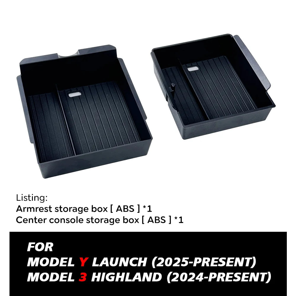 for Tesla Model 3 Highland 2024 Console Armrest Storage box Interior Organizer ABS Rubber Pad or Flocking