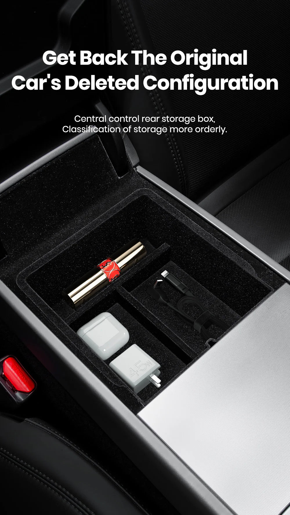 For Tesla Model 3 Highland 2025 Model Y 2021-2025 Center Armrest Hidden Storage Box Cup Holder Console Organizer Box Accessories