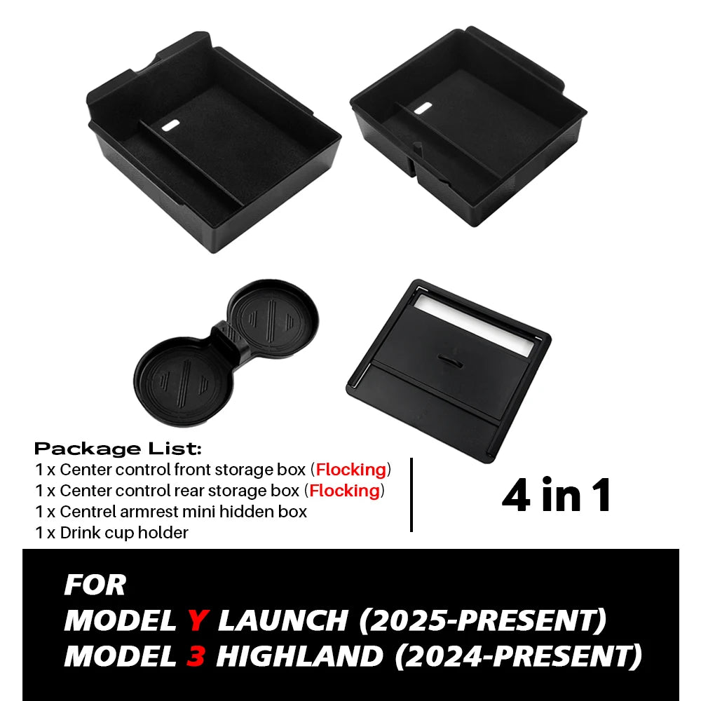 for Tesla Model 3 Highland 2024 Console Armrest Storage box Interior Organizer ABS Rubber Pad or Flocking