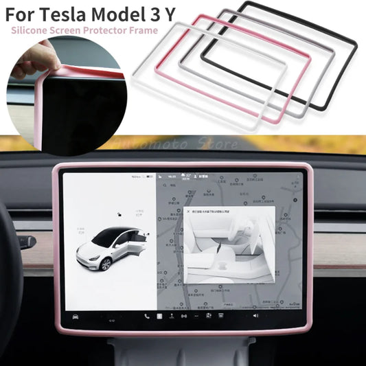 For Tesla Model 3 Y Silicone Protective Frame Edge Cover Central Control Car Accessories Navigation Screen Protector Pink White