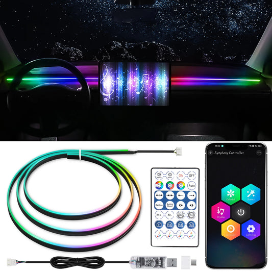 Vgetting For Tesla Car Ambient Lights USB LED Interior RGB Symphony Atmosphere Lamp APP Control Remote For Universal Car Models