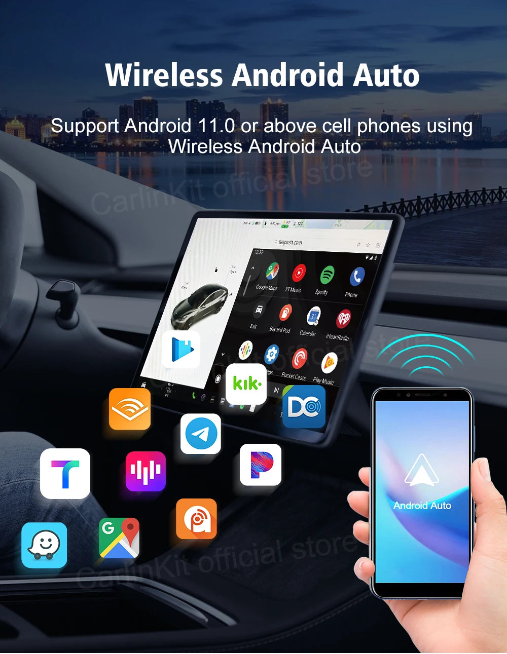 CarlinKit Wireless Android Auto & CarPlay USB Adapter For Tesla Car Model 3 Model Y Model X/S Online Upgrade Waze Spotify Ai Box