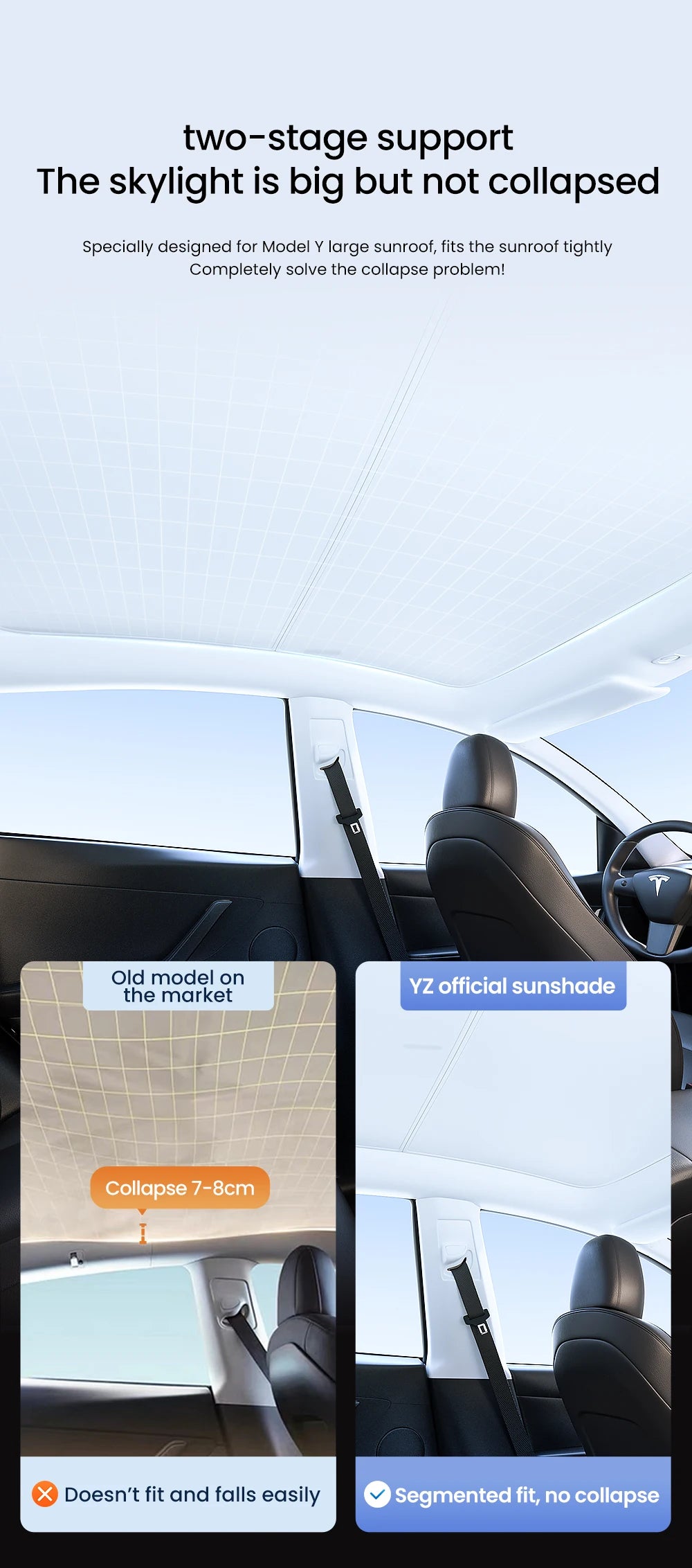 YZ For Tesla Model 3 Y Highland 2021-2024 sun visor for car Upgrade Ice Cloth Buckle Sun Shades Glass Roof Skylight Vehicle