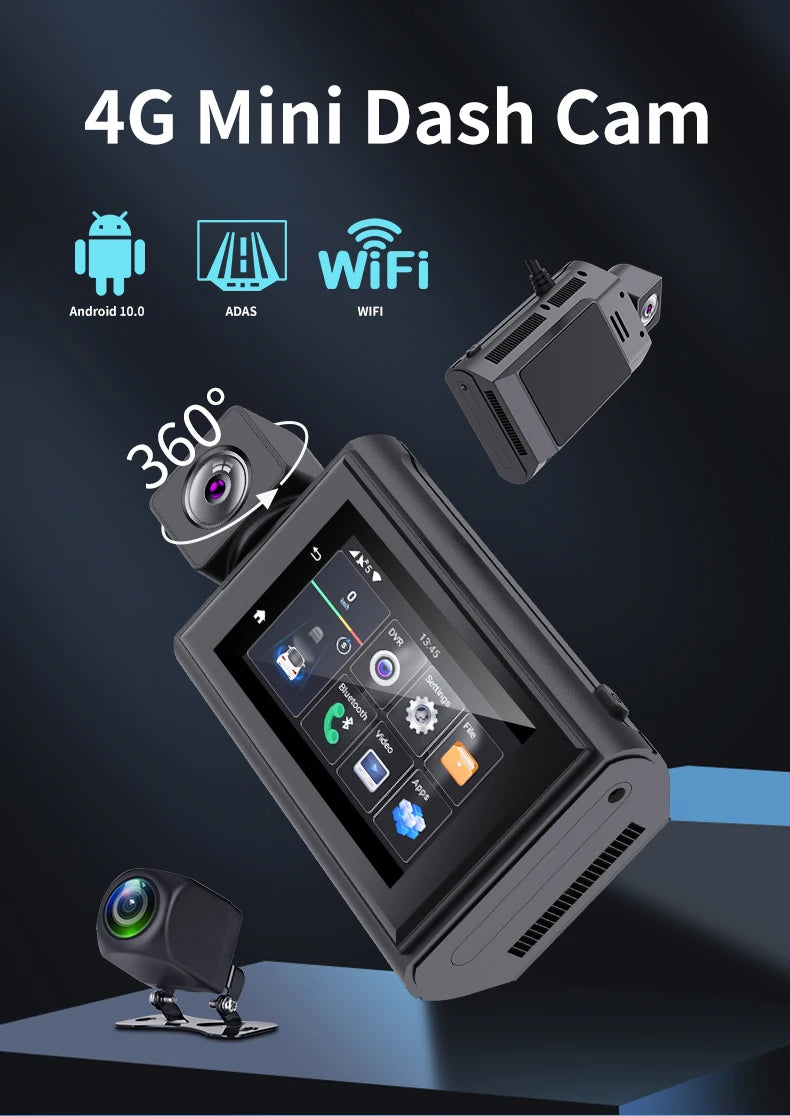Dash Camera For Cars Rear And Front Dashcam WiFi With 4g Gps Adas Support 4g Remote Monitor Android 10 2+32g