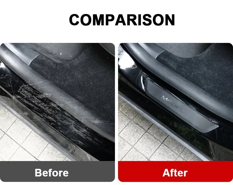 2pcs Rear Door Sill Guards For Tesla Model Y ABS Inner Protector Plate Cover Trim Car Anti-Dirty Bumper Welcome Pedal Kick Pad
