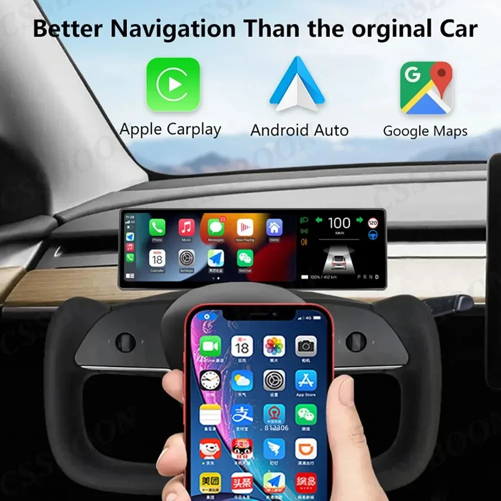 CSSBOON 8.8" Linux System Tesla Car Instrument Cluster Won't Block Airvents Dashboard Touch Display HUD for Tesla Model y/3