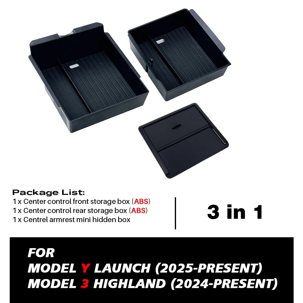 for Tesla Model 3 Highland 2024 Console Armrest Storage box Interior Organizer ABS Rubber Pad or Flocking