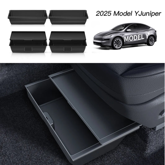 YZ For Tesla Model Y Juniper 2025 Underseat Storage Box Seats Drawer TPE Hidden Storage Tray Push Pull Car Organizer Accessories