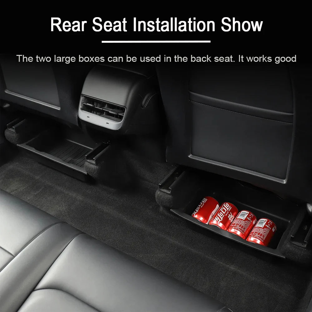 Under Seat Storage Box For Tesla Model Y Juniper 2025 Center Console Organizer Bins Front Backseat Bag Trash Tray Accessories