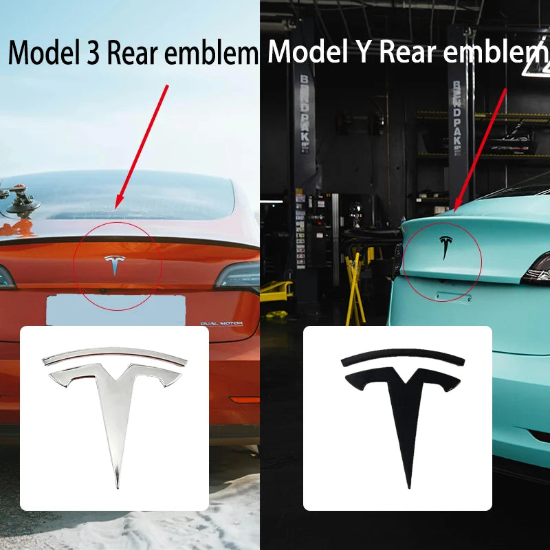 Tesla Car Front Emblem Rear Trunk Emblem Sticke for Model 3 Mode Y metal logo replacement rear and rear logos blackening
