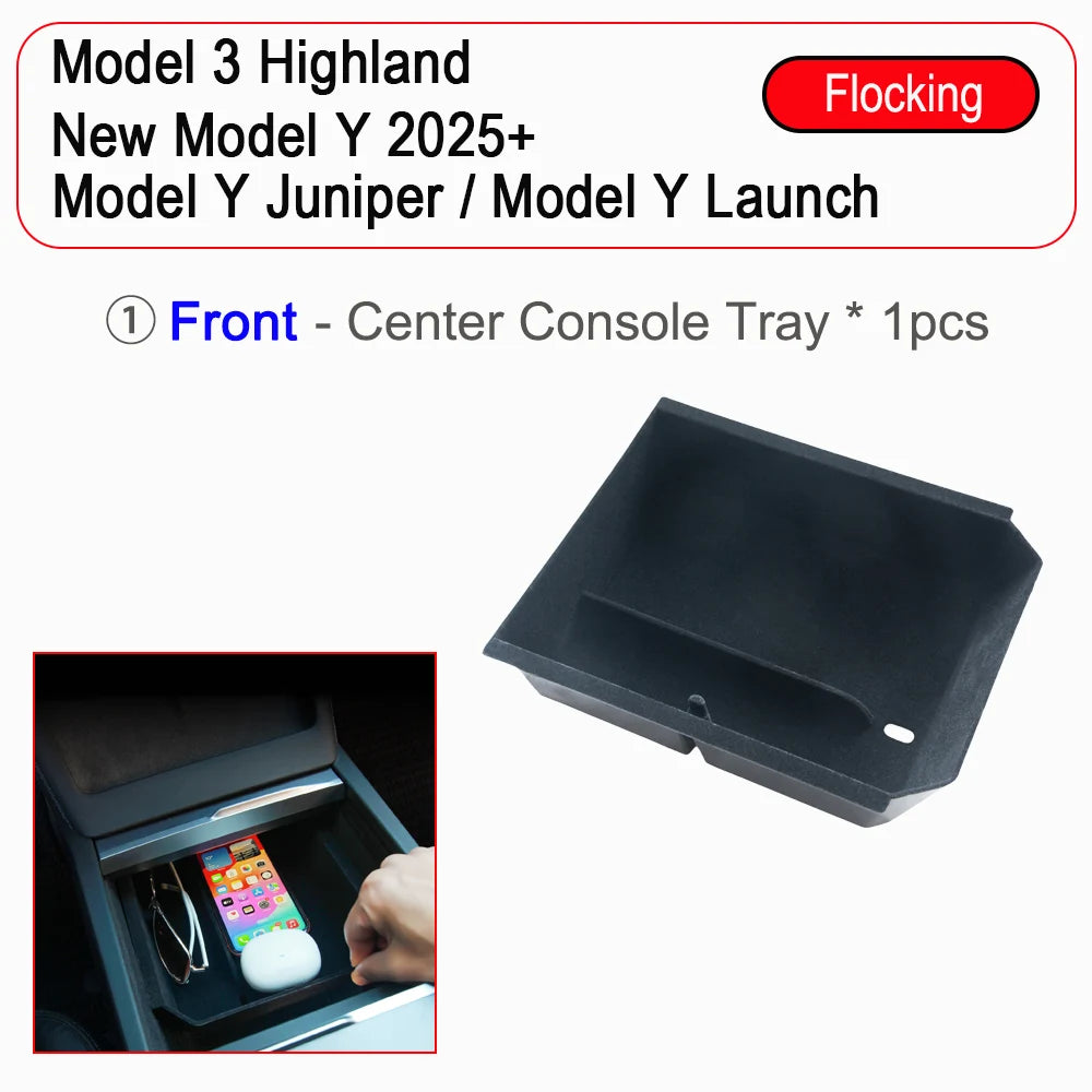 Center Console Trays for Tesla Model Y Juniper 2025 Launch Model 3 Highland Organizer Accessories Armrest Storage Box Cup Holder