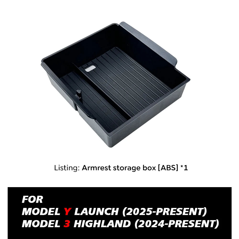 for Tesla Model 3 Highland 2024 Console Armrest Storage box Interior Organizer ABS Rubber Pad or Flocking