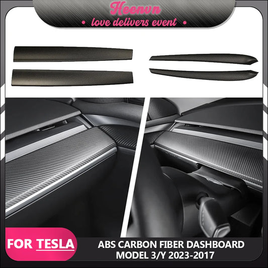 Heenvn For Tesla Model 3 2023 Carbon Fiber ABS Car Center Console Panel Trim Model Y 2022 Accessories Tesla Model 3 Dashboard