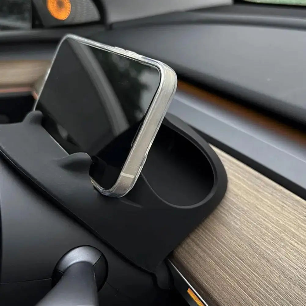 Steering Wheel Front Storage Box for Tesla Model 3 Y 2023 Multifunctional Silicone Phone Holder Glasses Storage Car Accessories