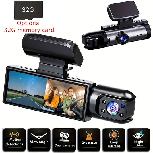 Dash Cam for Cars Dual Camera Front 1080P and Inside 720P with IR Night Vision, Loop Recording, and Wide Angle Lens
