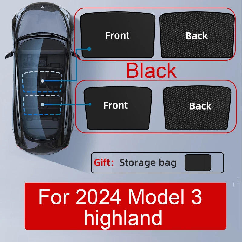 For Tesla Model 3 Y 2021-2024 highland Ice Cloth Buckle SunShades Glass Roof Sunshade Front Rear Sunroof Skylight