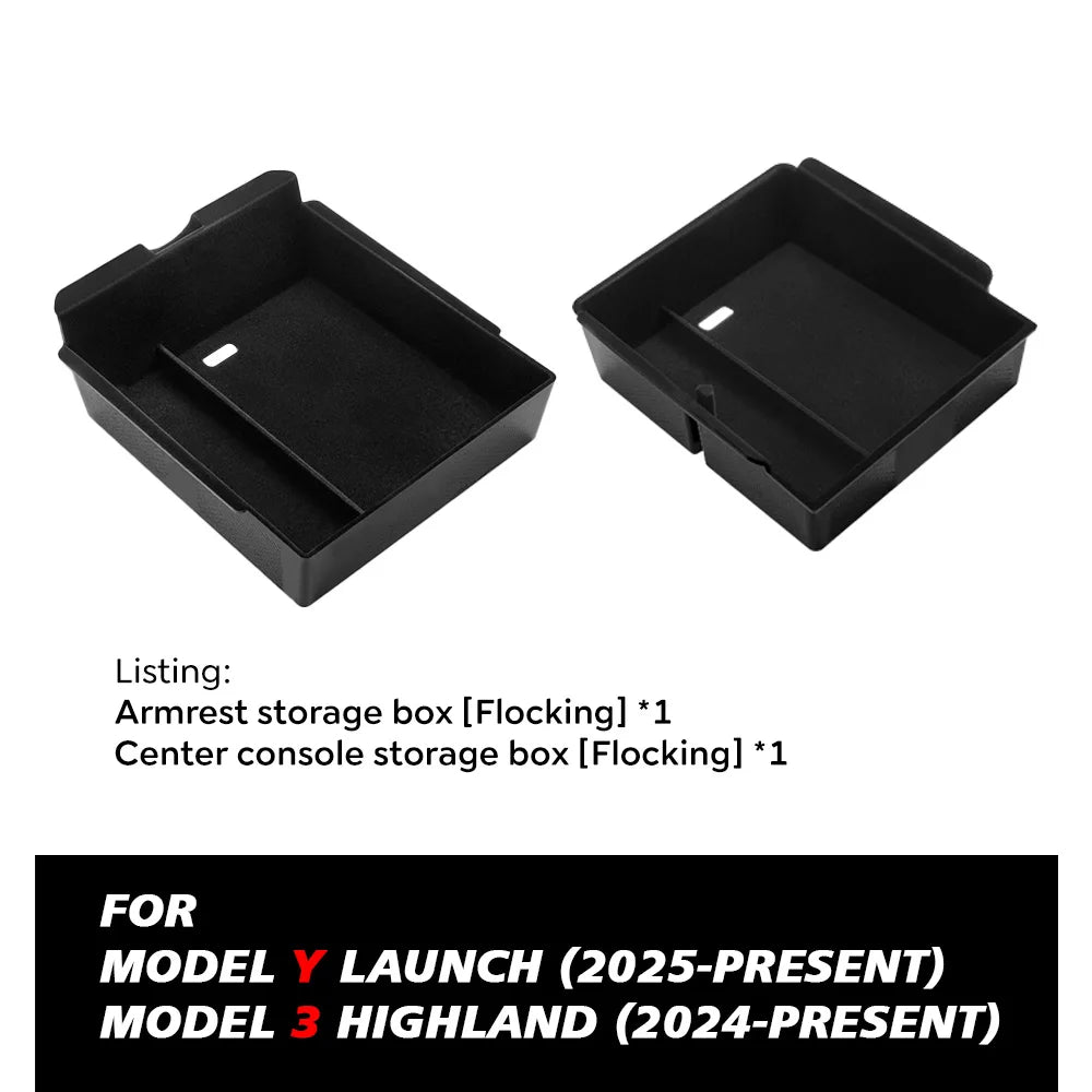 for Tesla Model 3 Highland 2024 Console Armrest Storage box Interior Organizer ABS Rubber Pad or Flocking