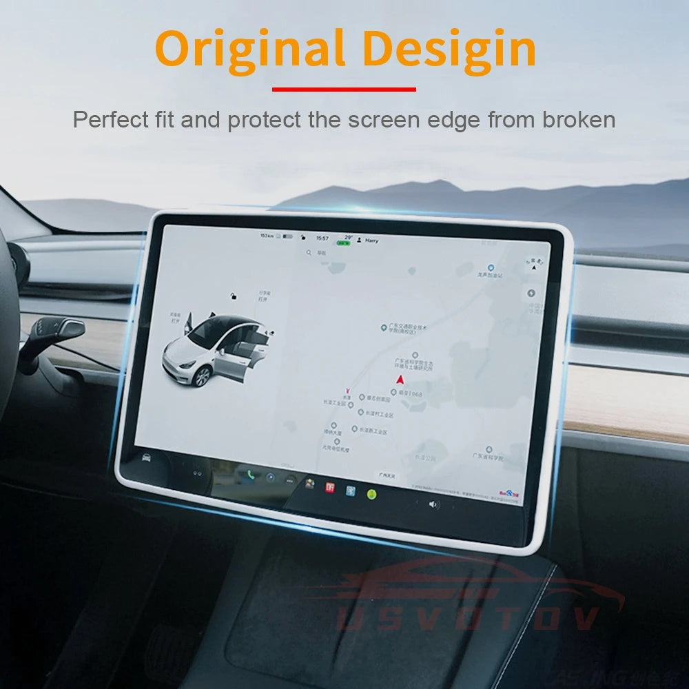 For Tesla Model 3 Y Highland Screen Protector Silicone Frame Display Edge Body Cover Central Control Accessories 2024 2023 2022