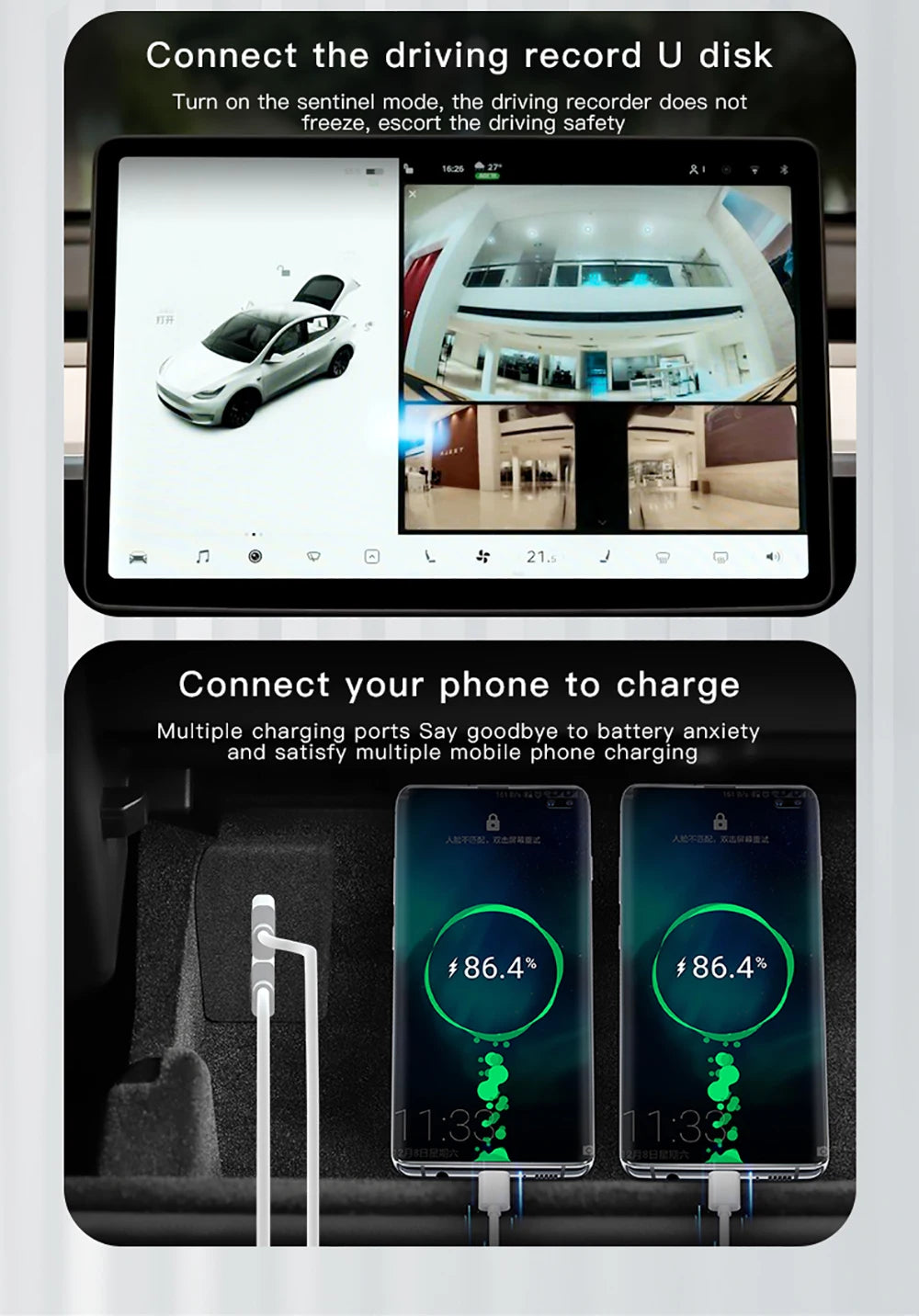 YZ For Tesla Model 3 Y Highland Juniper 2021-2025 Glove Box Flocking USB HUB Adapter Quick Charger Car Accessories