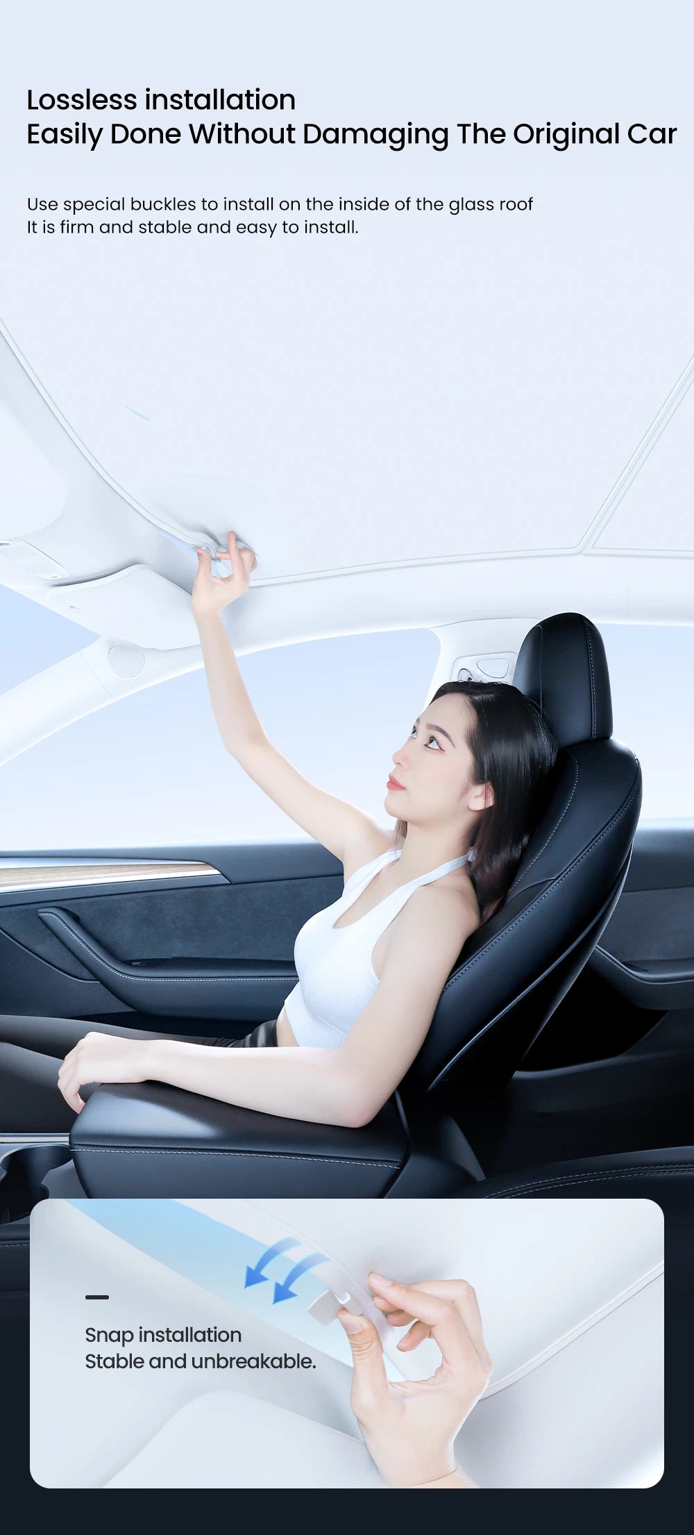 YZ For Tesla Model 3 Y Highland 2021-2024 sun visor for car Upgrade Ice Cloth Buckle Sun Shades Glass Roof Skylight Vehicle