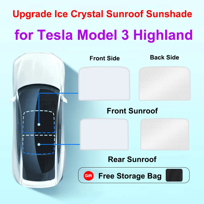 Sun Shades For Tesla Model Y Juniper 2025 LAUNCH Model 3+ Highland 2024 Ice Cloth Buckle Sun Glass Front Rear Sunroof Skylight